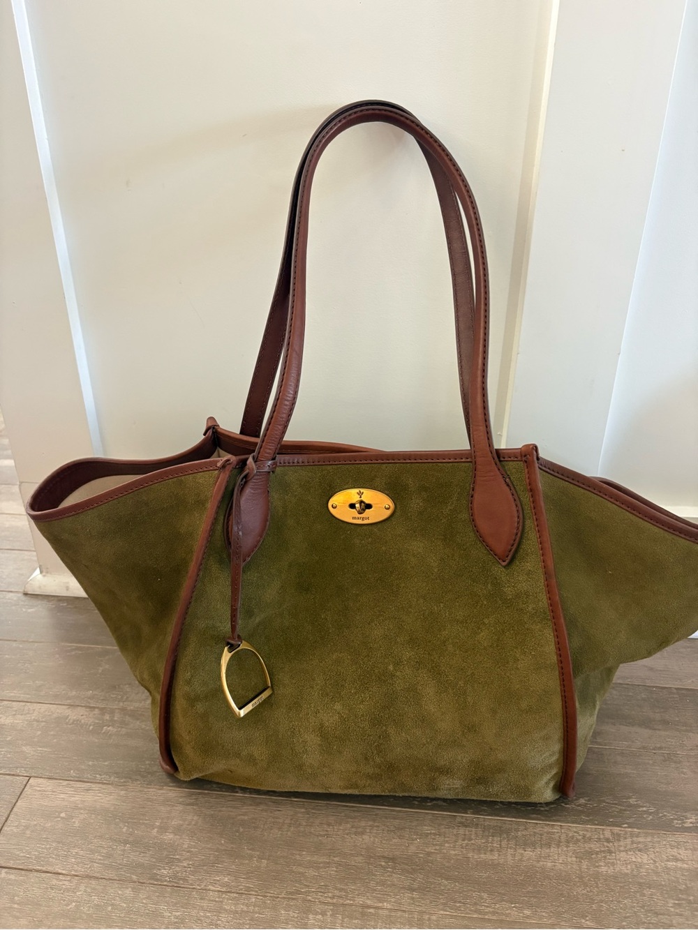 Margot New York Phoebe 2-in-1 Olive Green Suede Leather Tote Bag Viral
